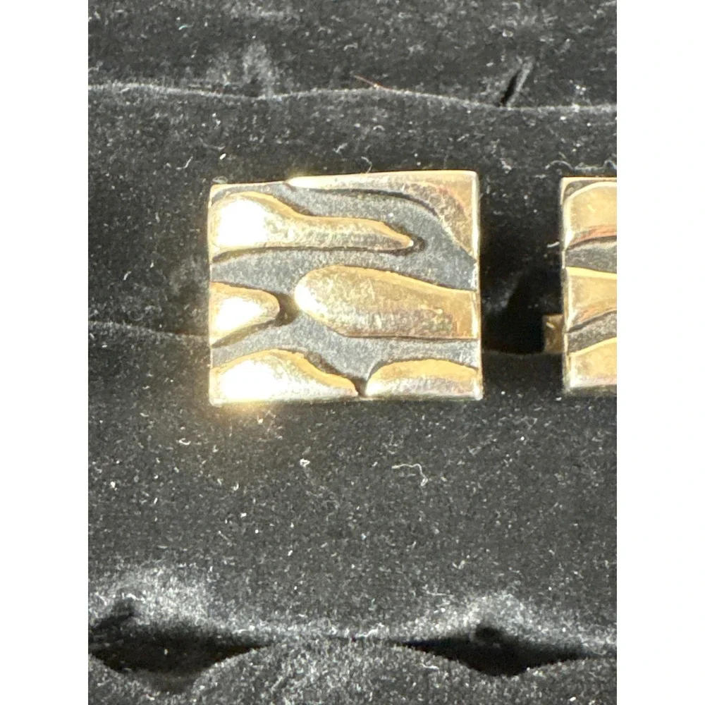 Vintage Brutalist Gold Tone Square Cufflinks Abstract Textured Mid Century Moder